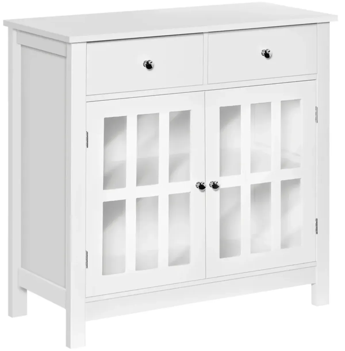 White Kitchen Storage: Buffet Cabinet with Glass Doors and Drawers