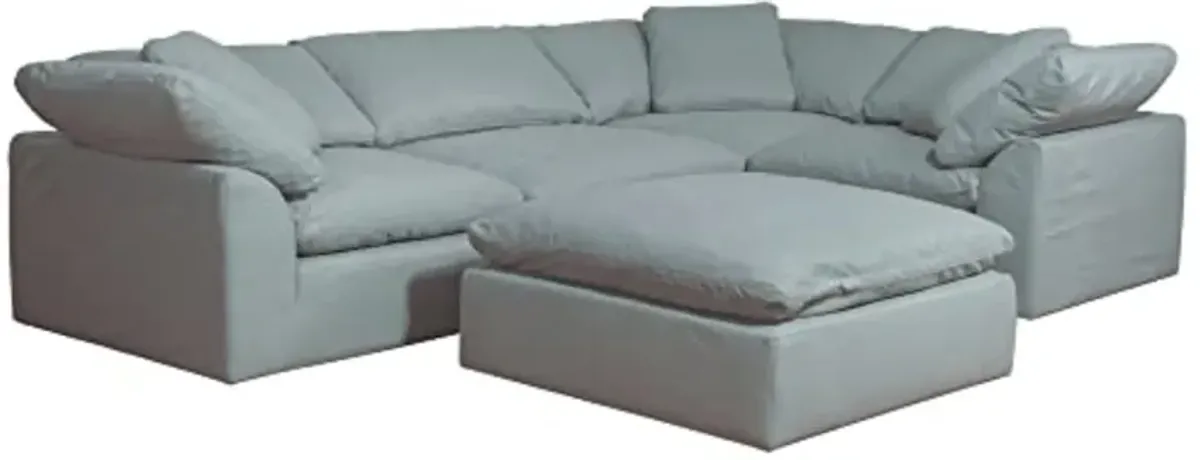 Sunset Trading Contemporary Puff Collection 5PC Slipcovered Modular L-Shaped Sectional Sofa with Ottoman, Performance Fabric Washable Water-Resistant Stain-Proof, 132 Deep-Seating Down-Filled Chaise Lounge Couch, Ocean Blue
