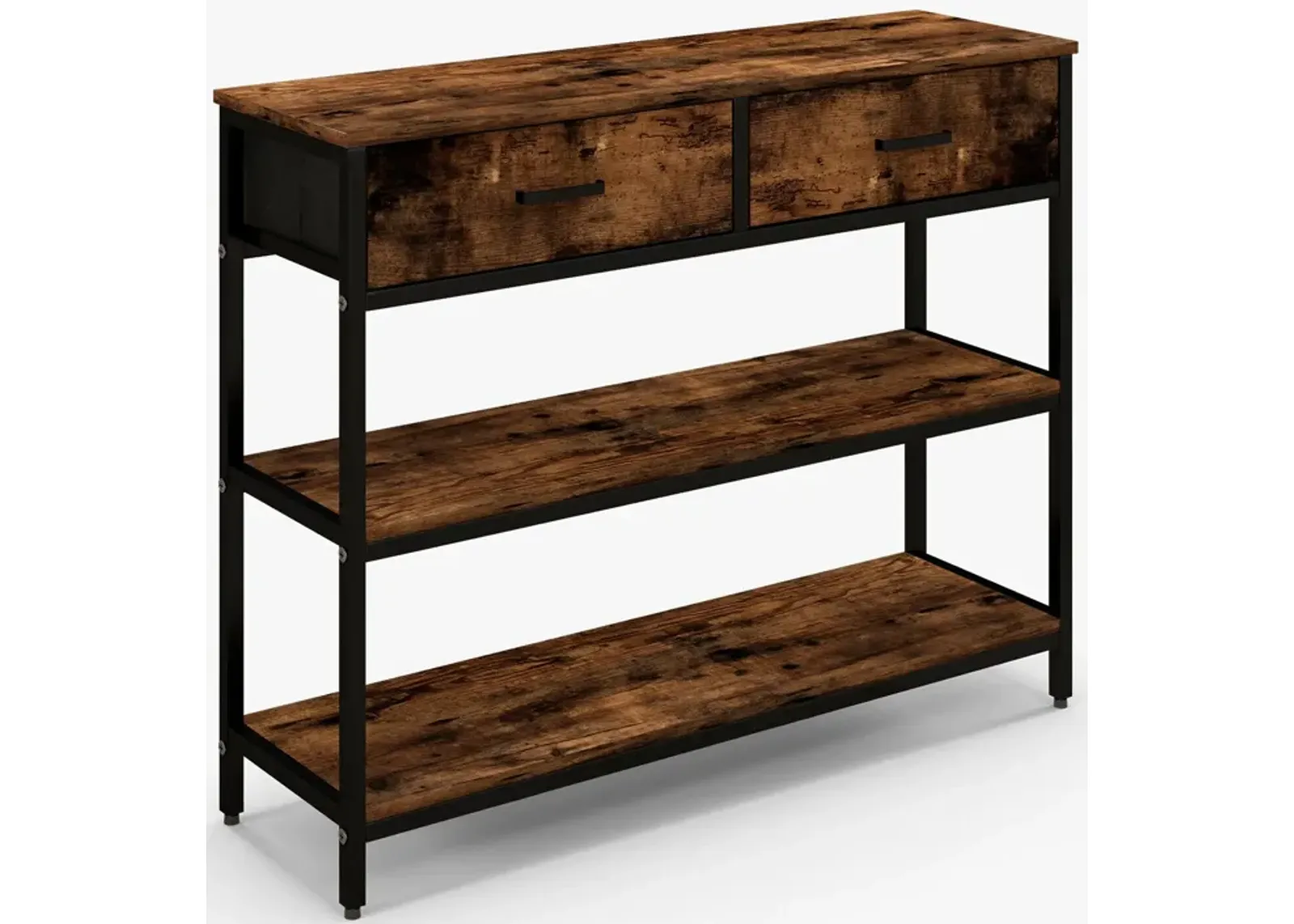 Console Table with Folding Fabric Drawers for Entryway-Rustic Brown