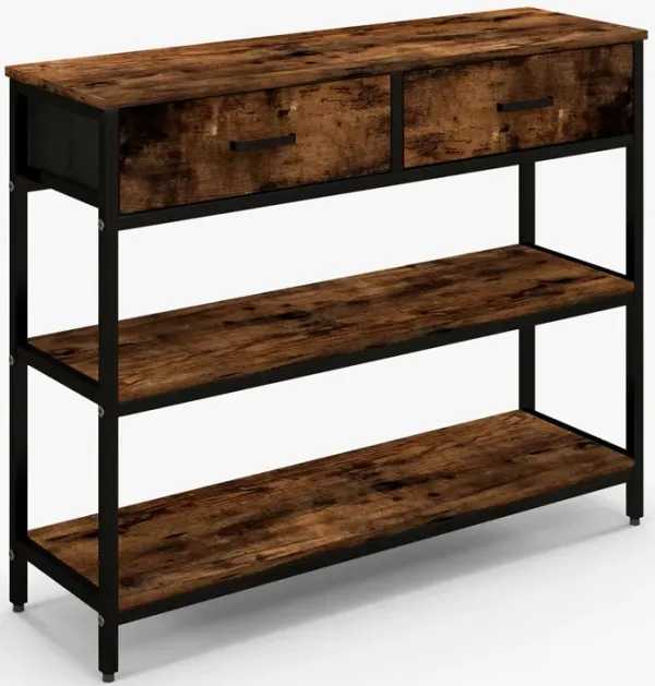 Console Table with Folding Fabric Drawers for Entryway-Rustic Brown