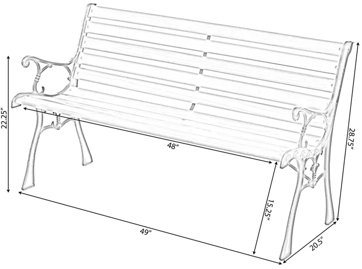 Wooden Outdoor Park Patio Garden Yard Bench with Designed Steel Armrest and Legs