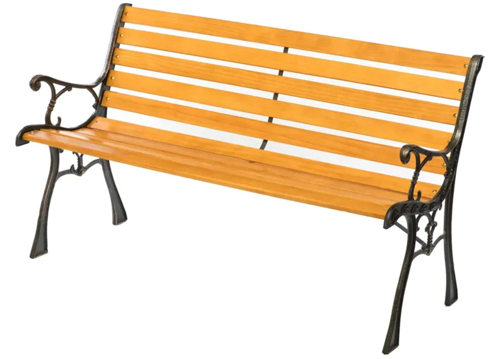 Wooden Outdoor Park Patio Garden Yard Bench with Designed Steel Armrest and Legs