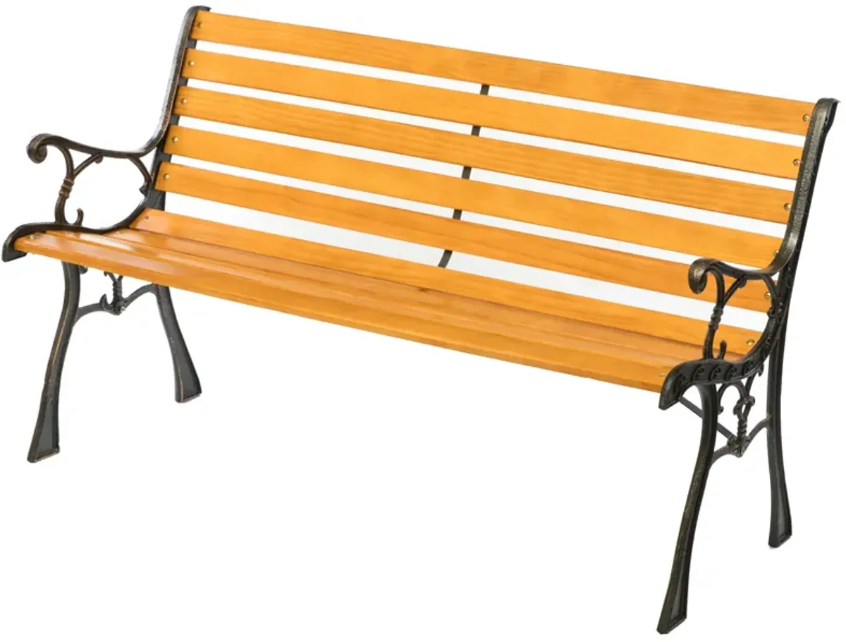 Wooden Outdoor Park Patio Garden Yard Bench with Designed Steel Armrest and Legs