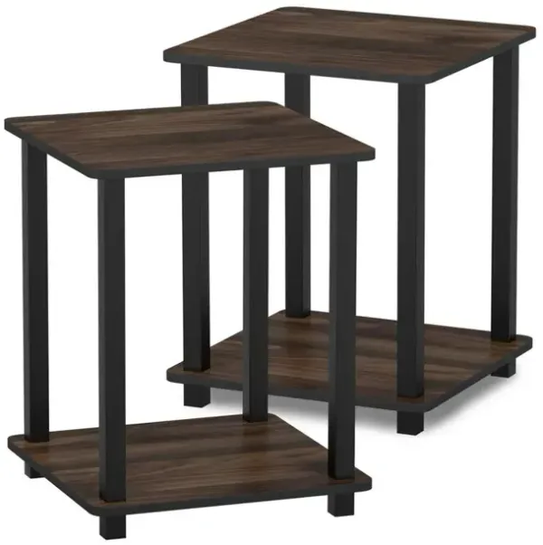 Furinno Simplistic End Table, Set of Two, Columbia Walnut/Black