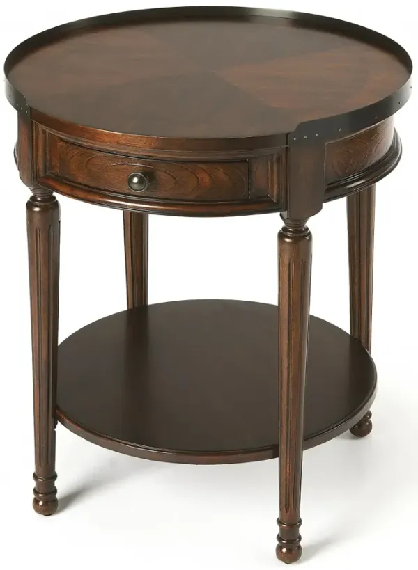 Hivvago 26 Inch Dark Brown Wood Round End Table With Drawer And Shelf
