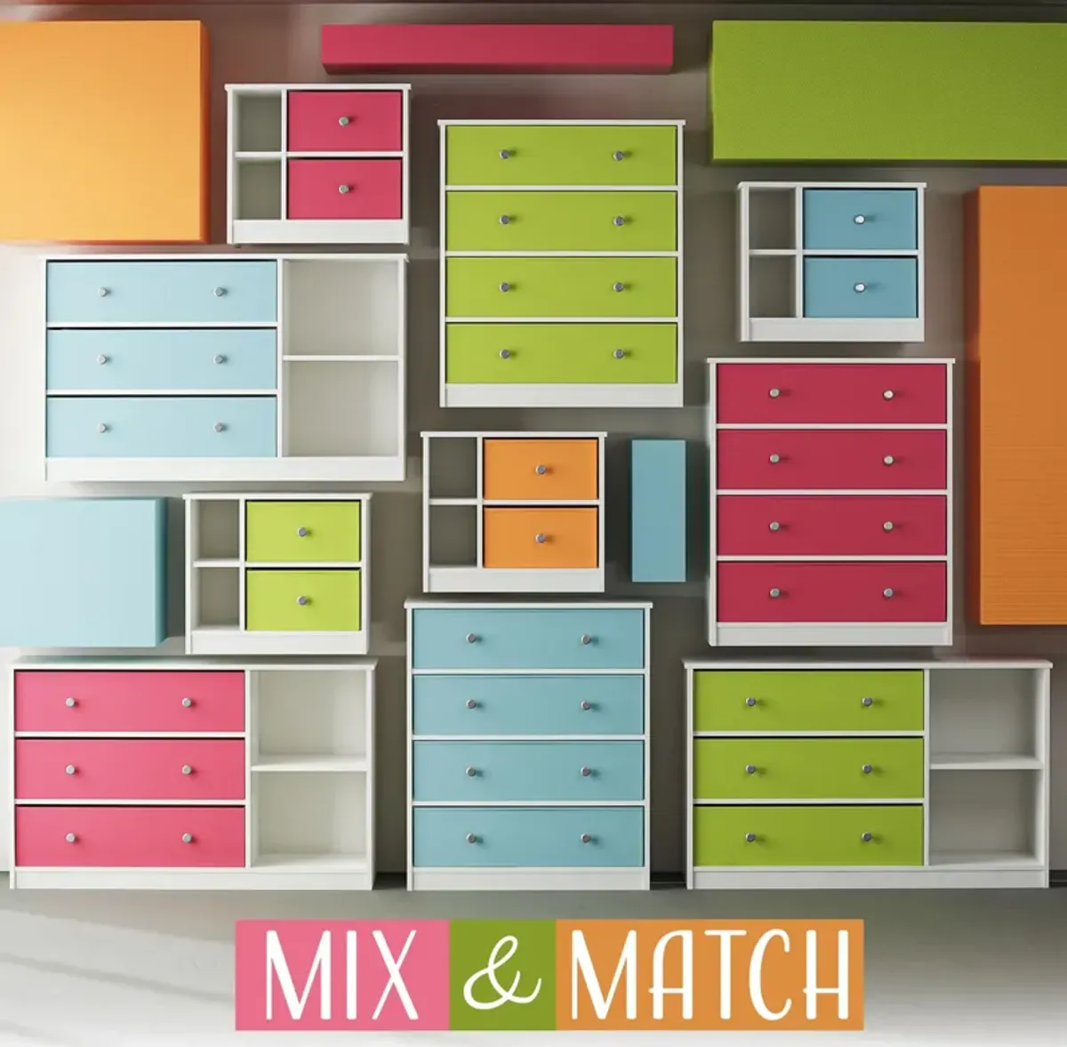 Mya Park Wide Dresser with 3 Fabric Bins