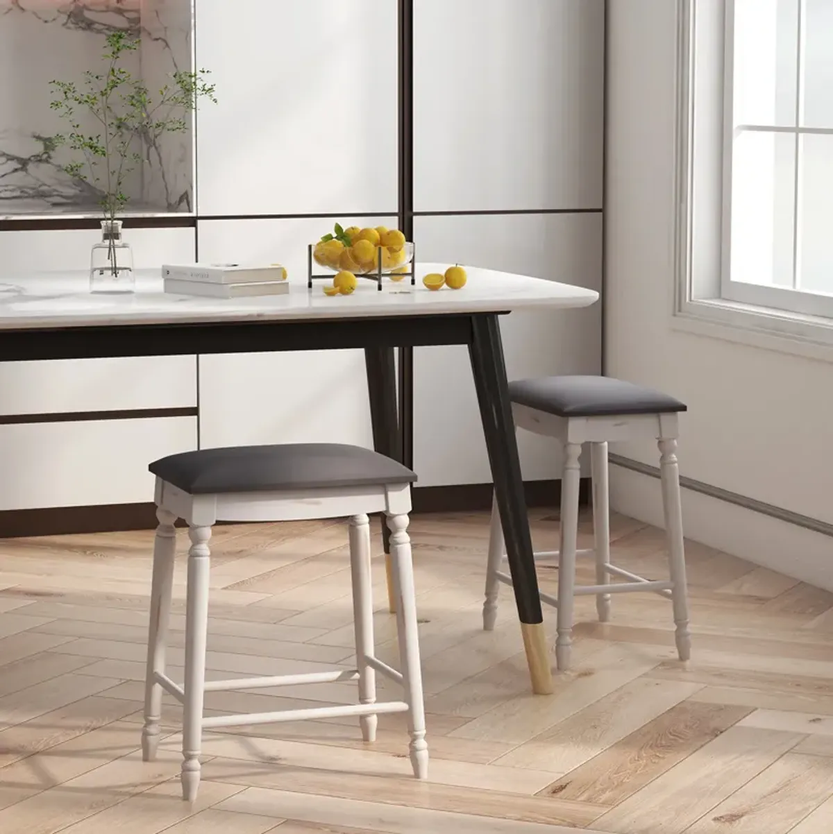 Bar Stool Set of 2 with Padded Seat Cushions and Wood Legs