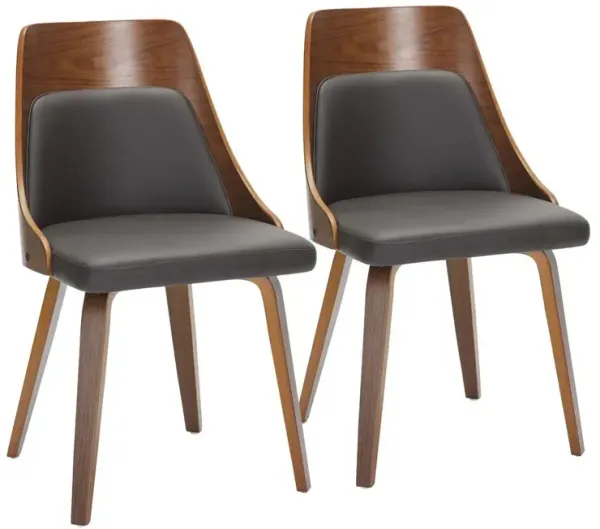 LumiSource Walnut Wood, Brown PU Anabelle Bent Wood Chair - Set of 2