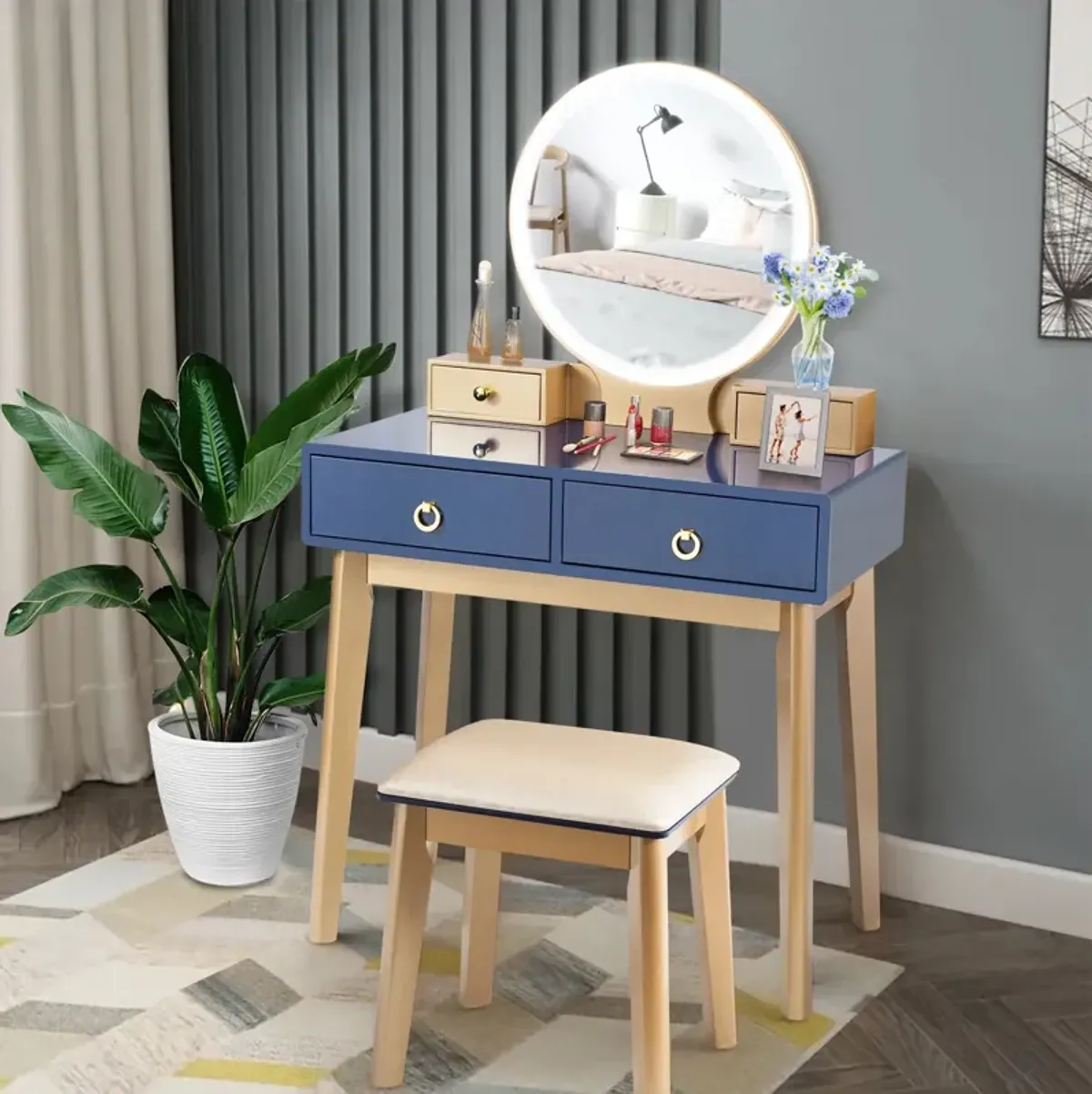 Makeup Vanity Table Set 3 Color Lighting Dressing Table