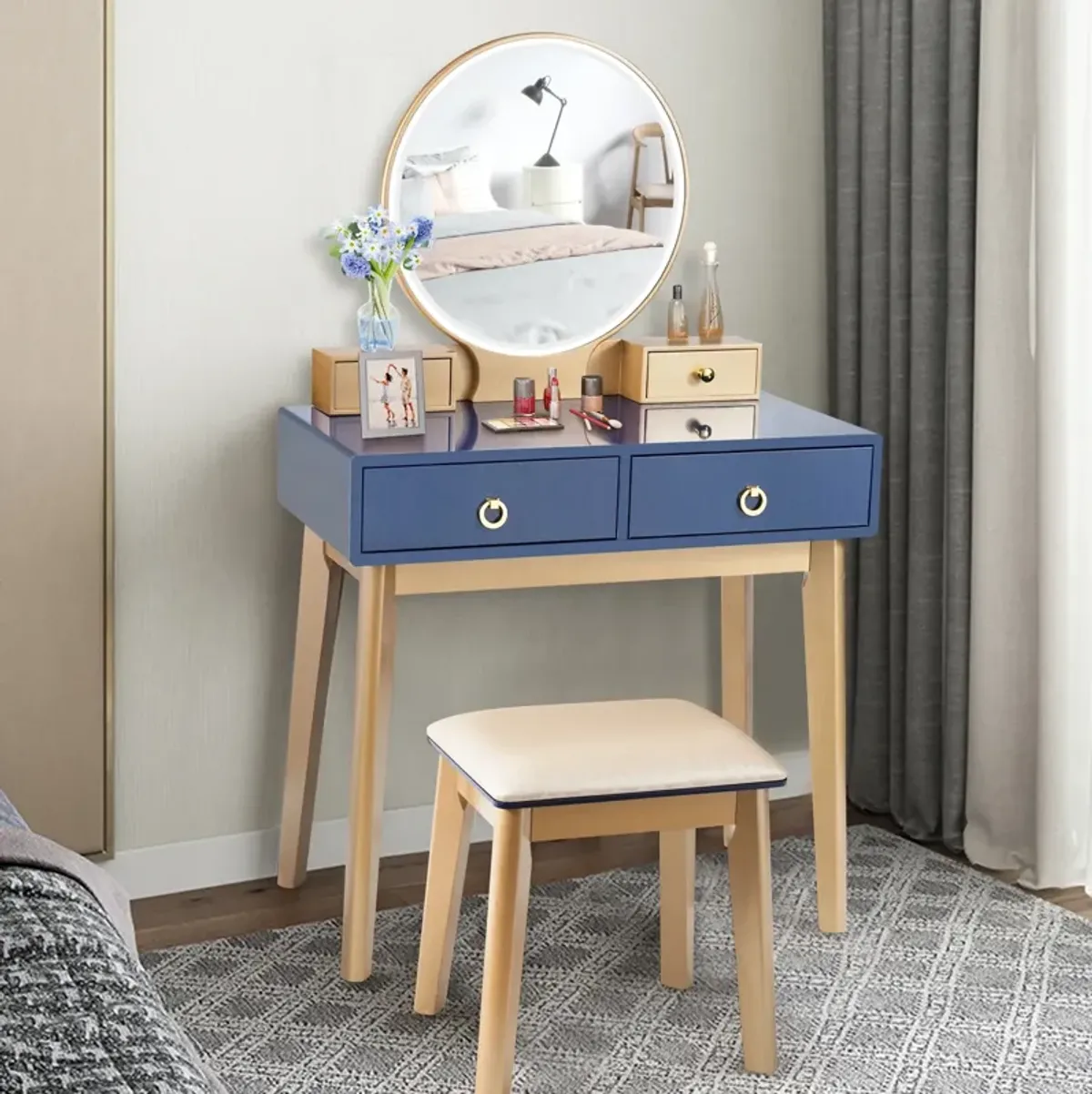 Makeup Vanity Table Set 3 Color Lighting Dressing Table