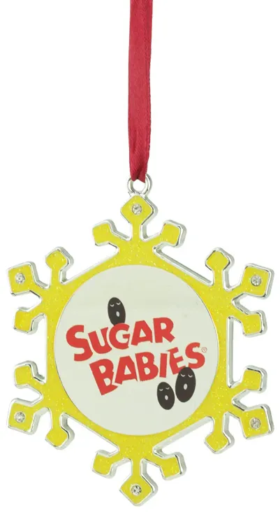 3.5" Yellow and Red Snowflake Sugar Babies Candy Logo Christmas Ornament