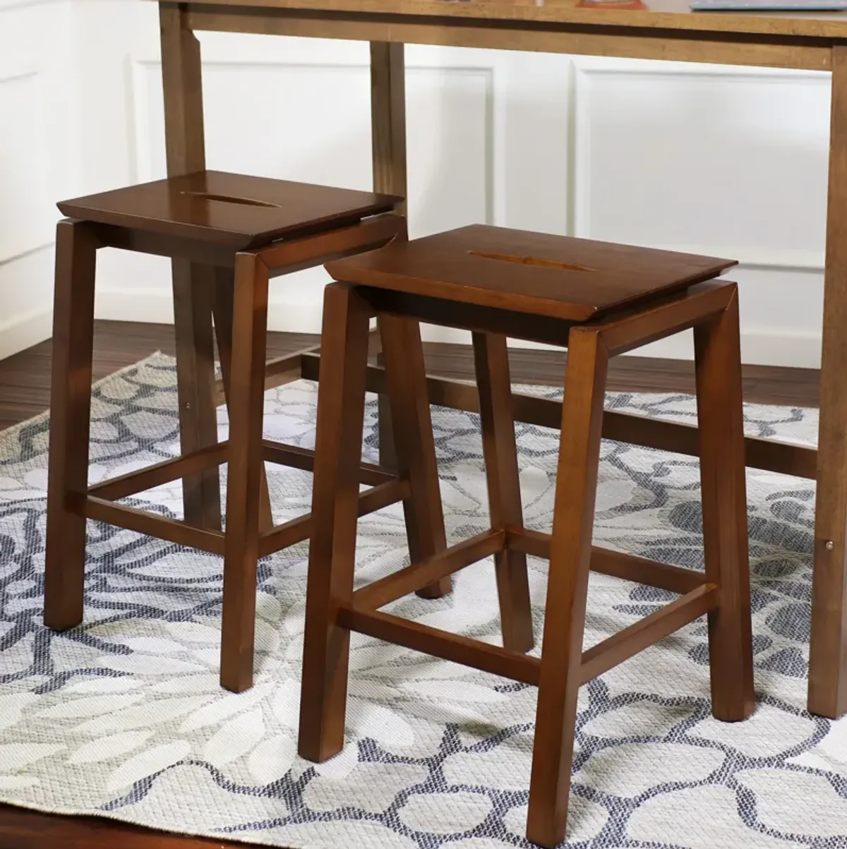 Sunnydaze Modern Wooden Counter-Height Stools - Dark Walnut - Set of 2