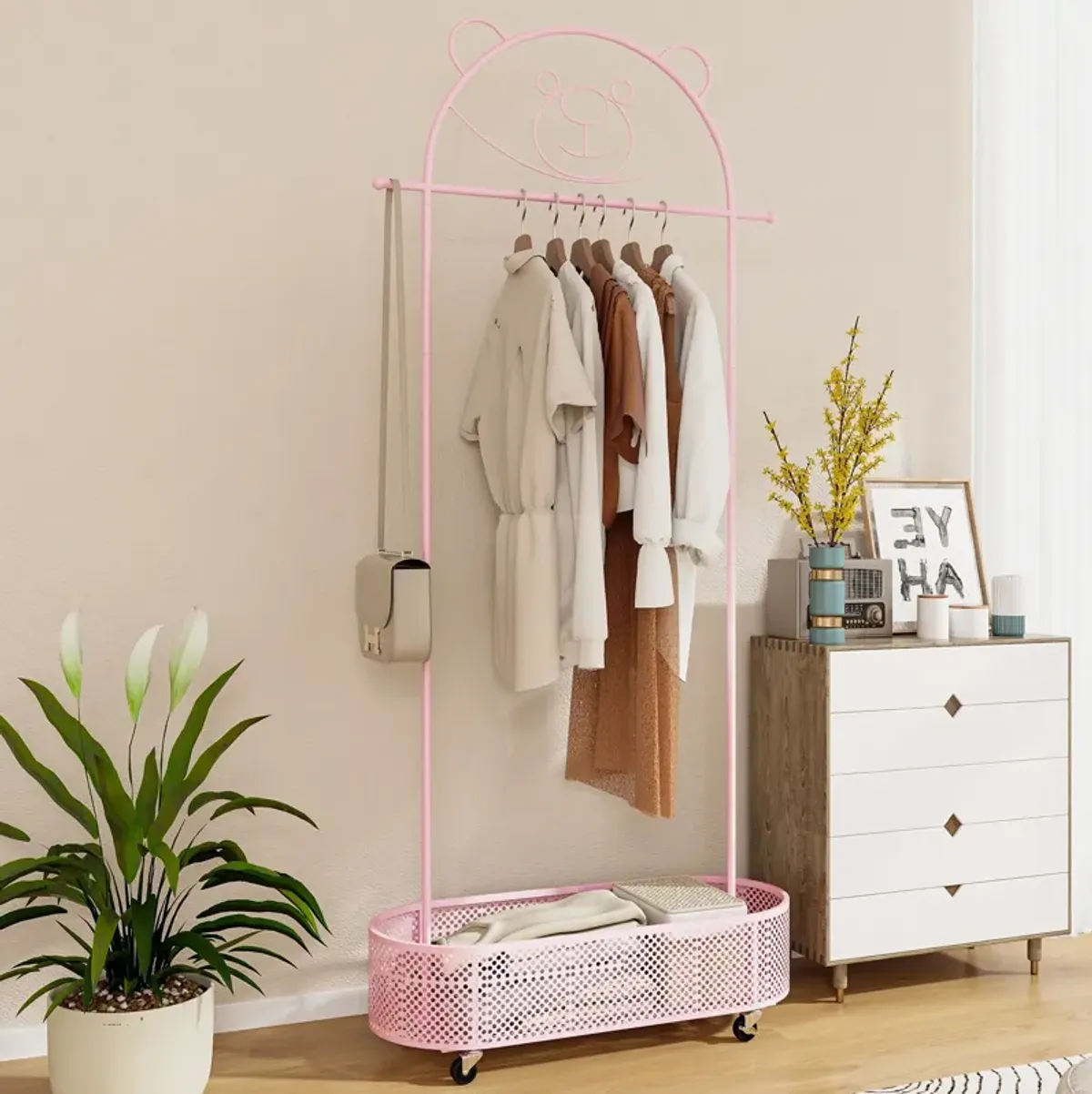 Kid Clothes Rack with 3 Adjustable Heights and Wheels