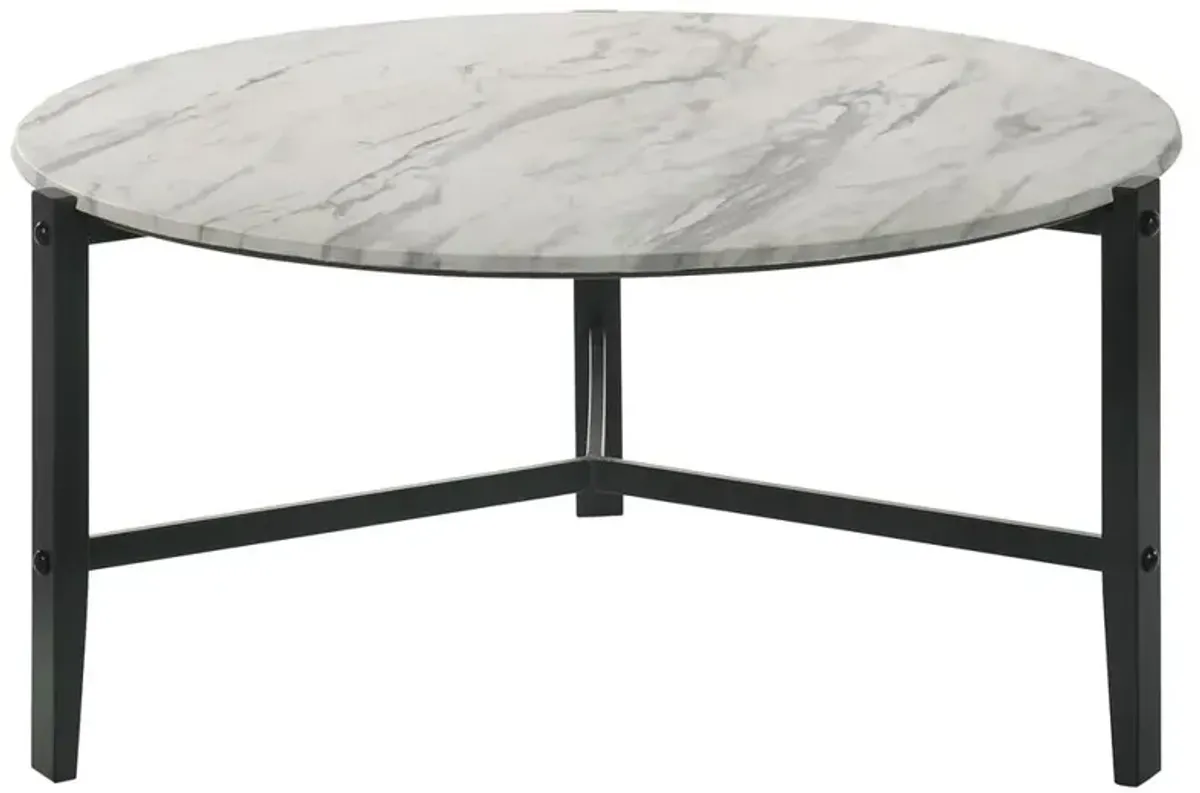 Tandi Round Coffee Table Faux White Marble and Black