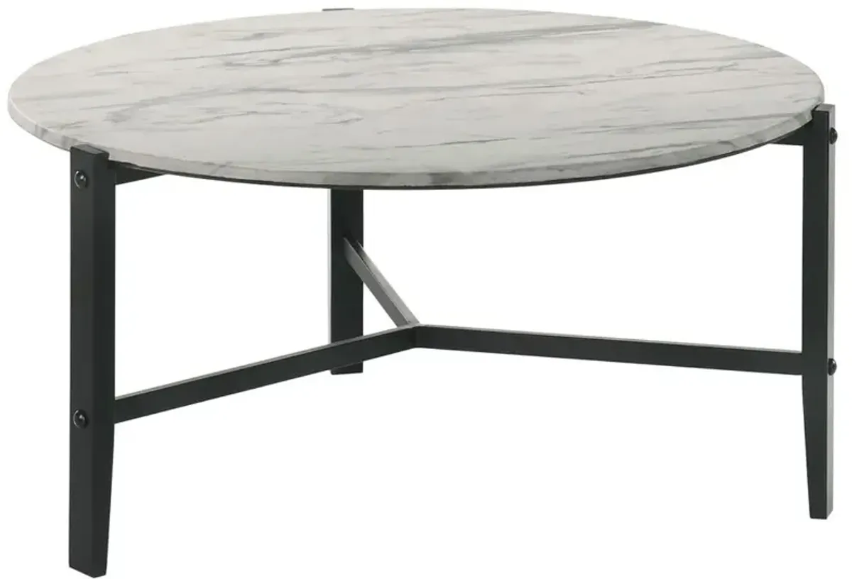 Tandi Round Coffee Table Faux White Marble and Black