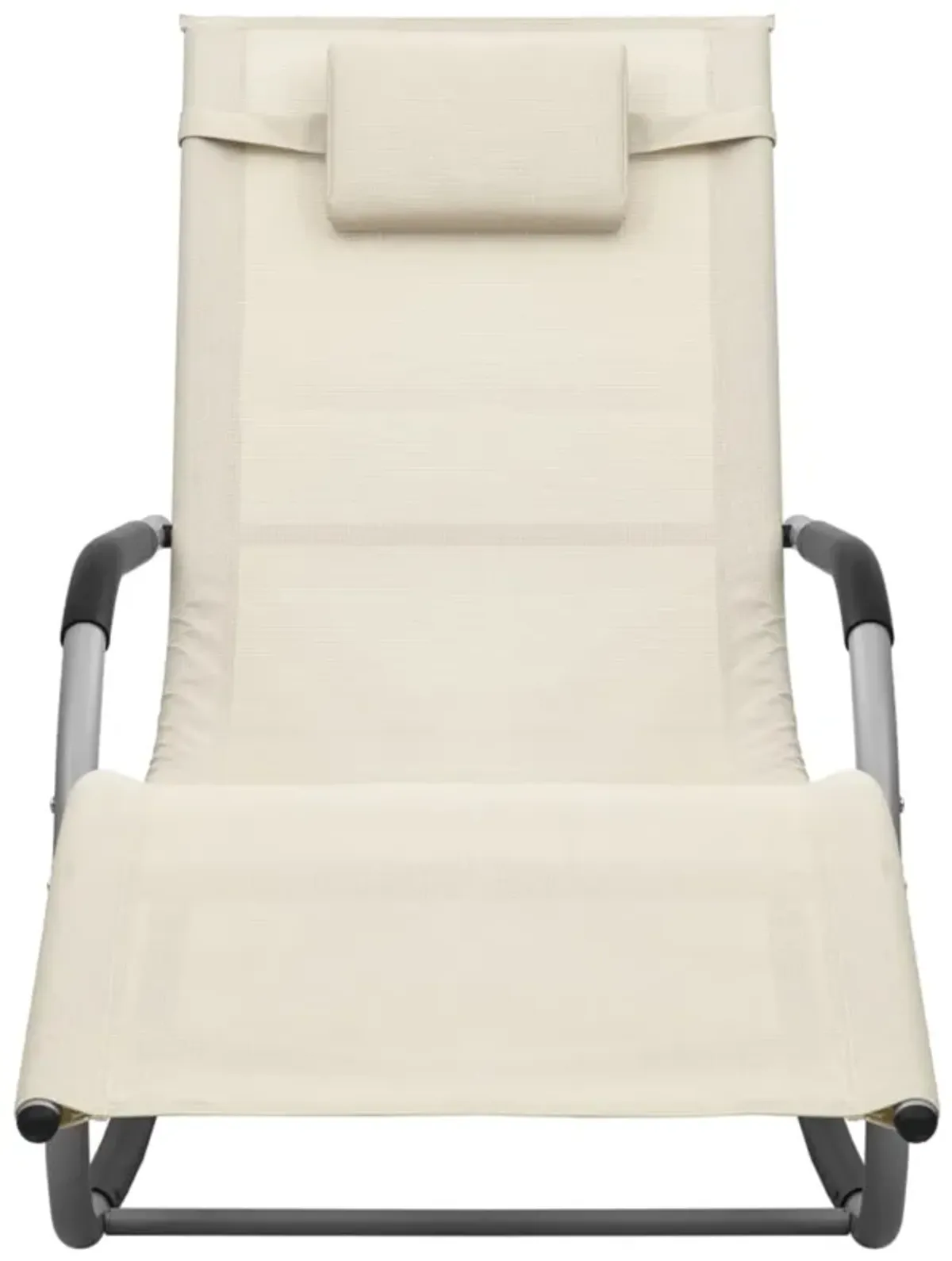 vidaXL Textilene Sun Lounger in Cream and Gray - Weather-Resistant Outdoor Furniture with Pillow and Side Bag -Powder-Coated Steel Frame.