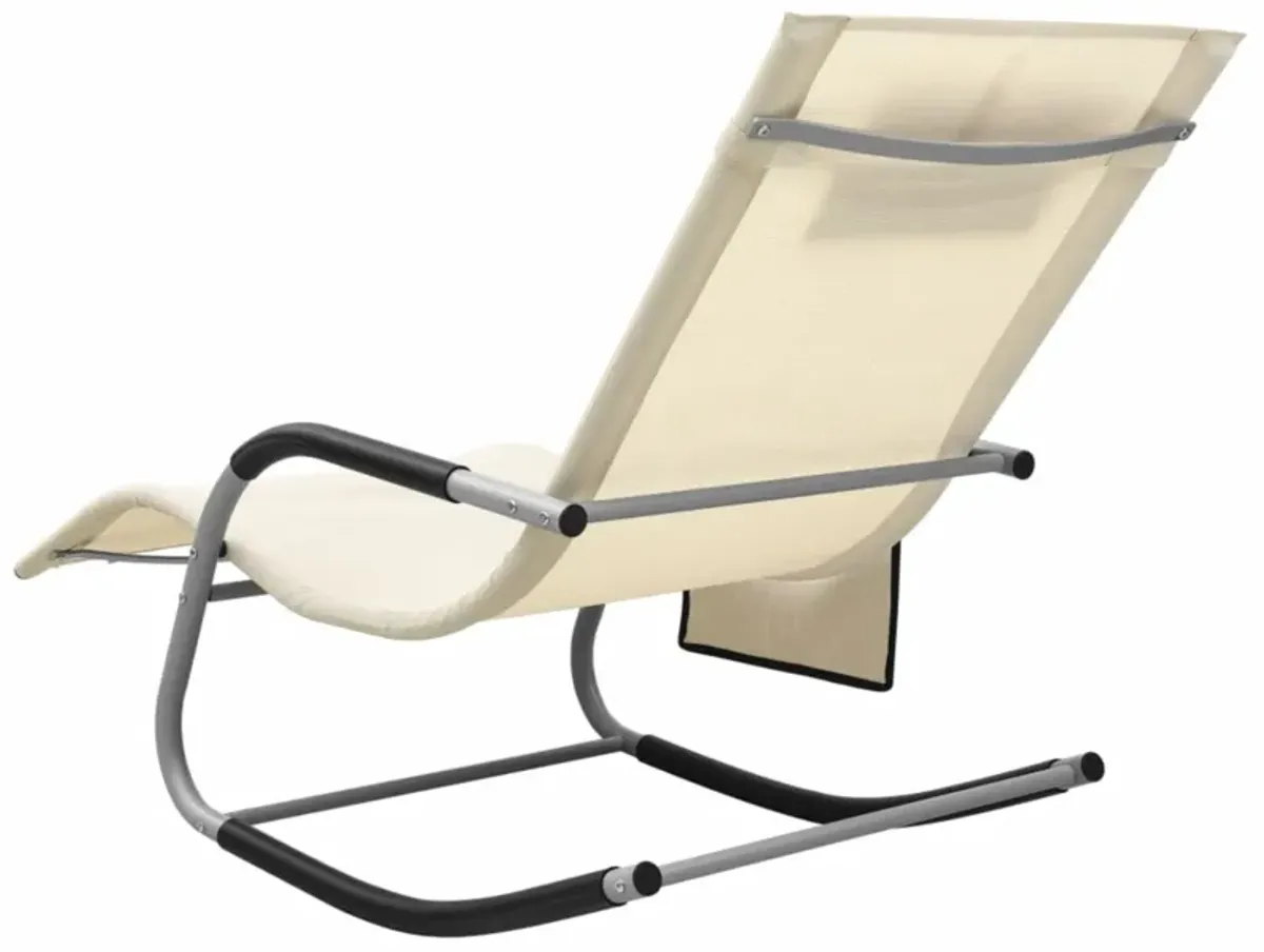 vidaXL Textilene Sun Lounger in Cream and Gray - Weather-Resistant Outdoor Furniture with Pillow and Side Bag -Powder-Coated Steel Frame.