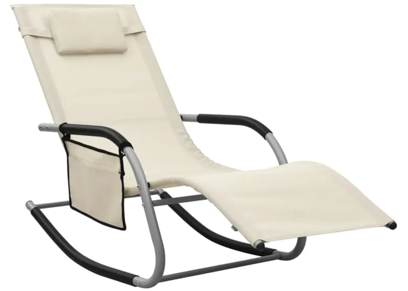 vidaXL Textilene Sun Lounger in Cream and Gray - Weather-Resistant Outdoor Furniture with Pillow and Side Bag -Powder-Coated Steel Frame.