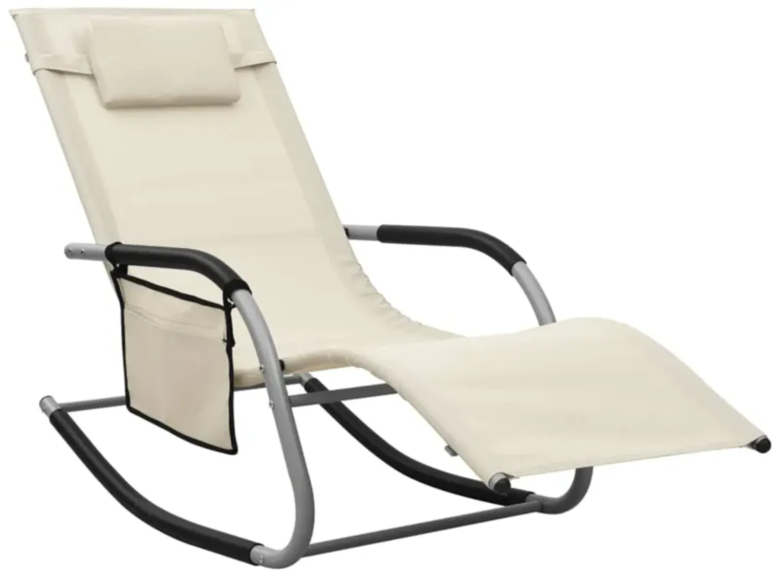 vidaXL Textilene Sun Lounger in Cream and Gray - Weather-Resistant Outdoor Furniture with Pillow and Side Bag -Powder-Coated Steel Frame.