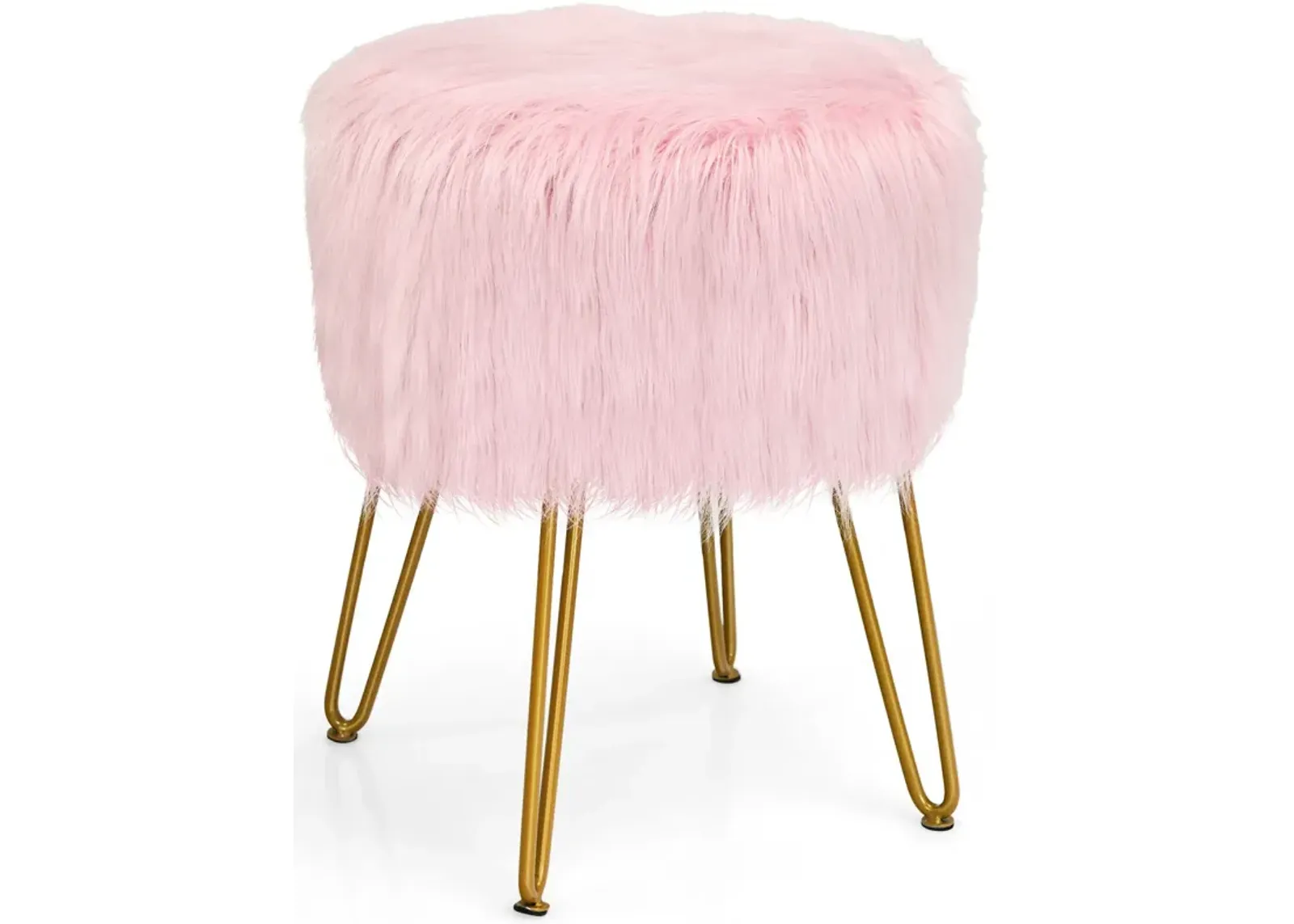 Faux Fur Vanity Stool Chair with Metal Legs for Bedroom and Living Room