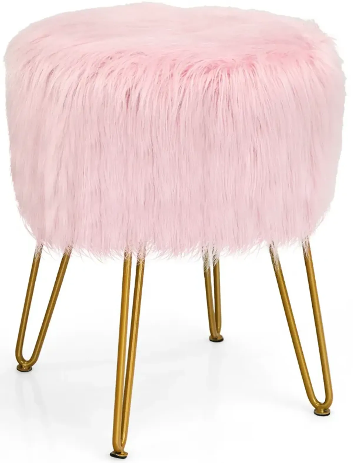 Faux Fur Vanity Stool Chair with Metal Legs for Bedroom and Living Room