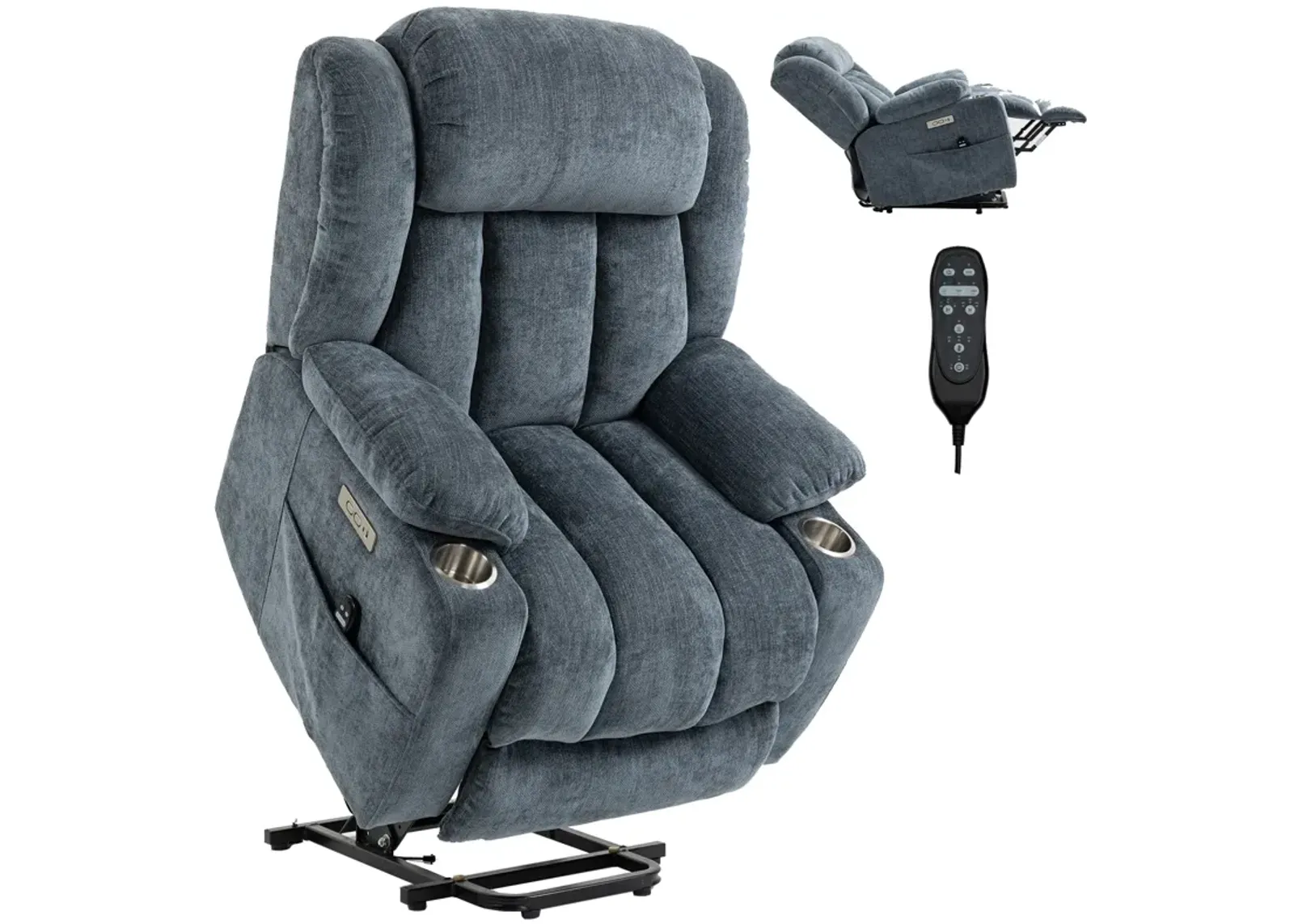 Mondawe Up to 350 LBS Chenille Power Lift Recliner Chair, Heavy Duty Motion Mechanism with 8-Point Vibration Massage and Lumbar Heating, USB and Type-C Ports, Stainless Steel Cup Holders