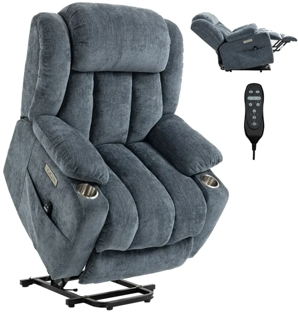 Mondawe Up to 350 LBS Chenille Power Lift Recliner Chair, Heavy Duty Motion Mechanism with 8-Point Vibration Massage and Lumbar Heating, USB and Type-C Ports, Stainless Steel Cup Holders