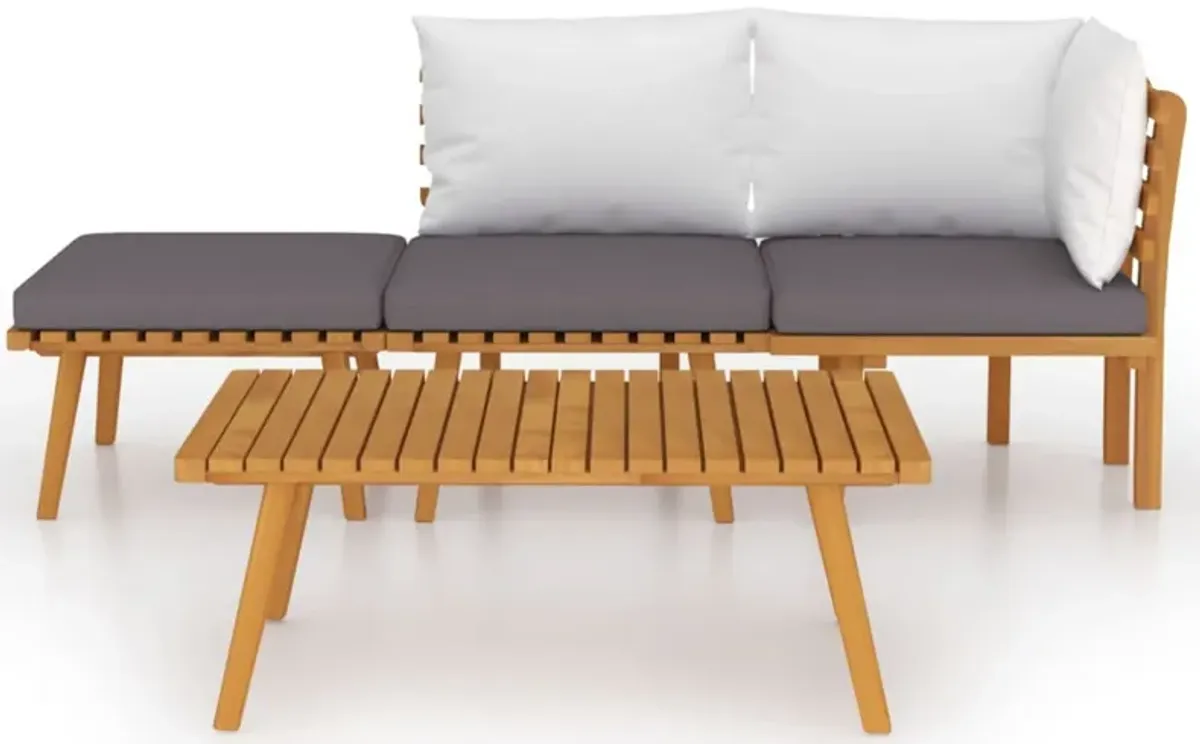 Roma 4pc Outdoor Modular Corner Sofa Set, Coffee Table, Footrest, Wood - Benzara