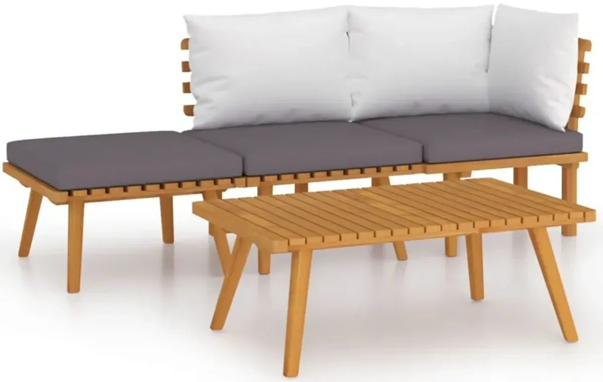 Roma 4pc Outdoor Modular Corner Sofa Set, Coffee Table, Footrest, Wood - Benzara