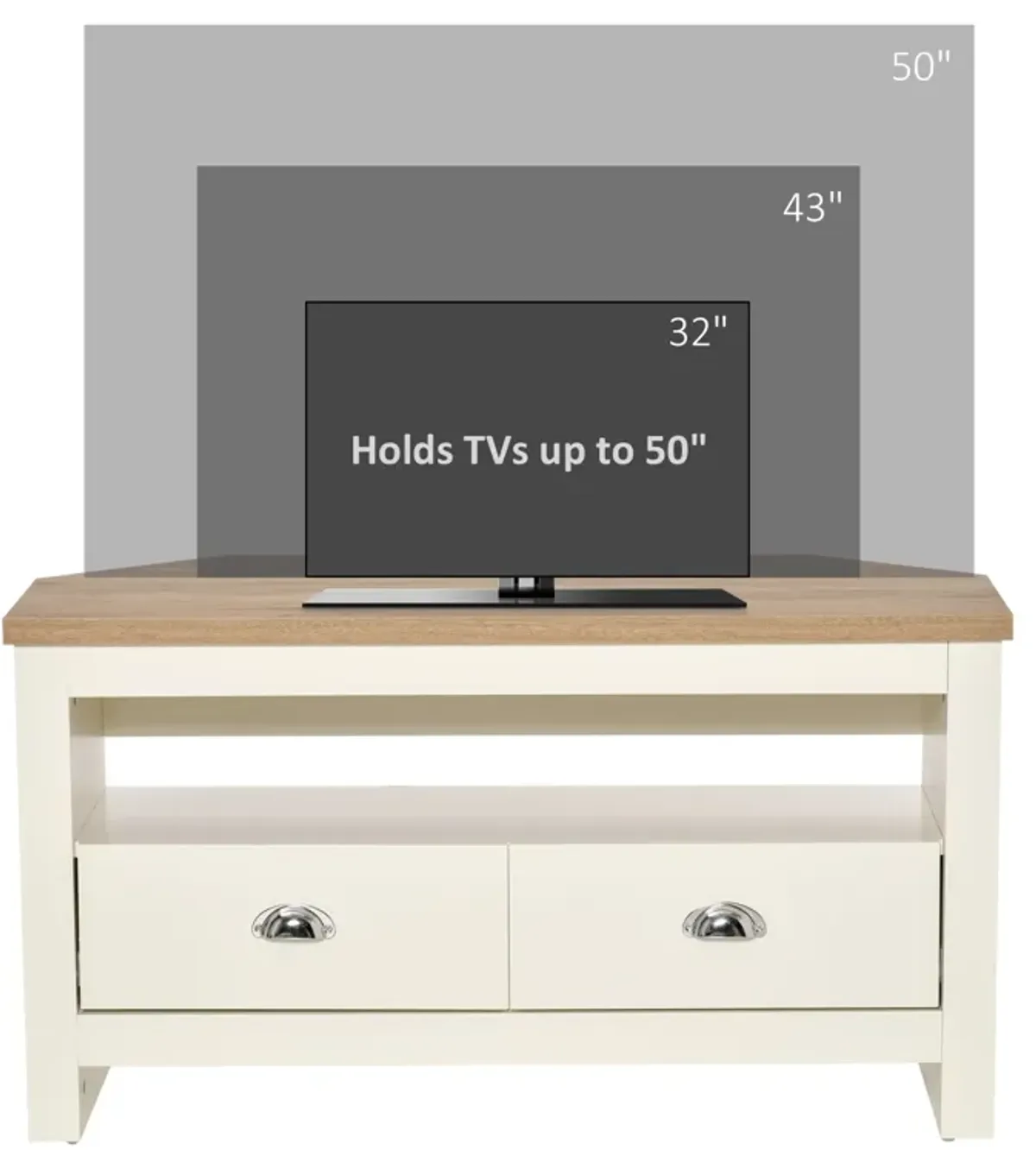 White TV Corner: Entertainment Center for 50" TV with Storage