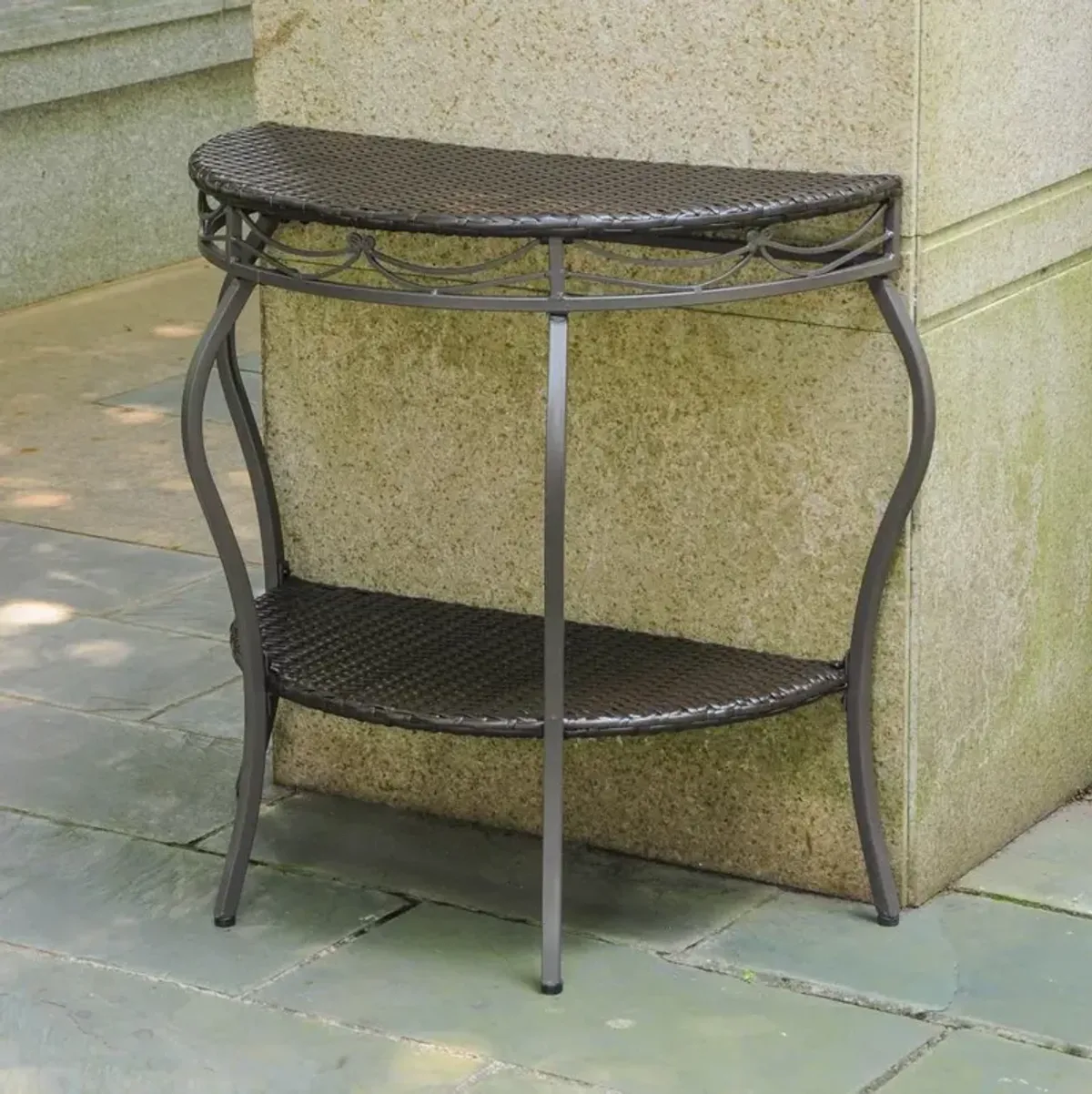 Valencia Resin Wicker/Steel Two Tier Half Moon Wall Table