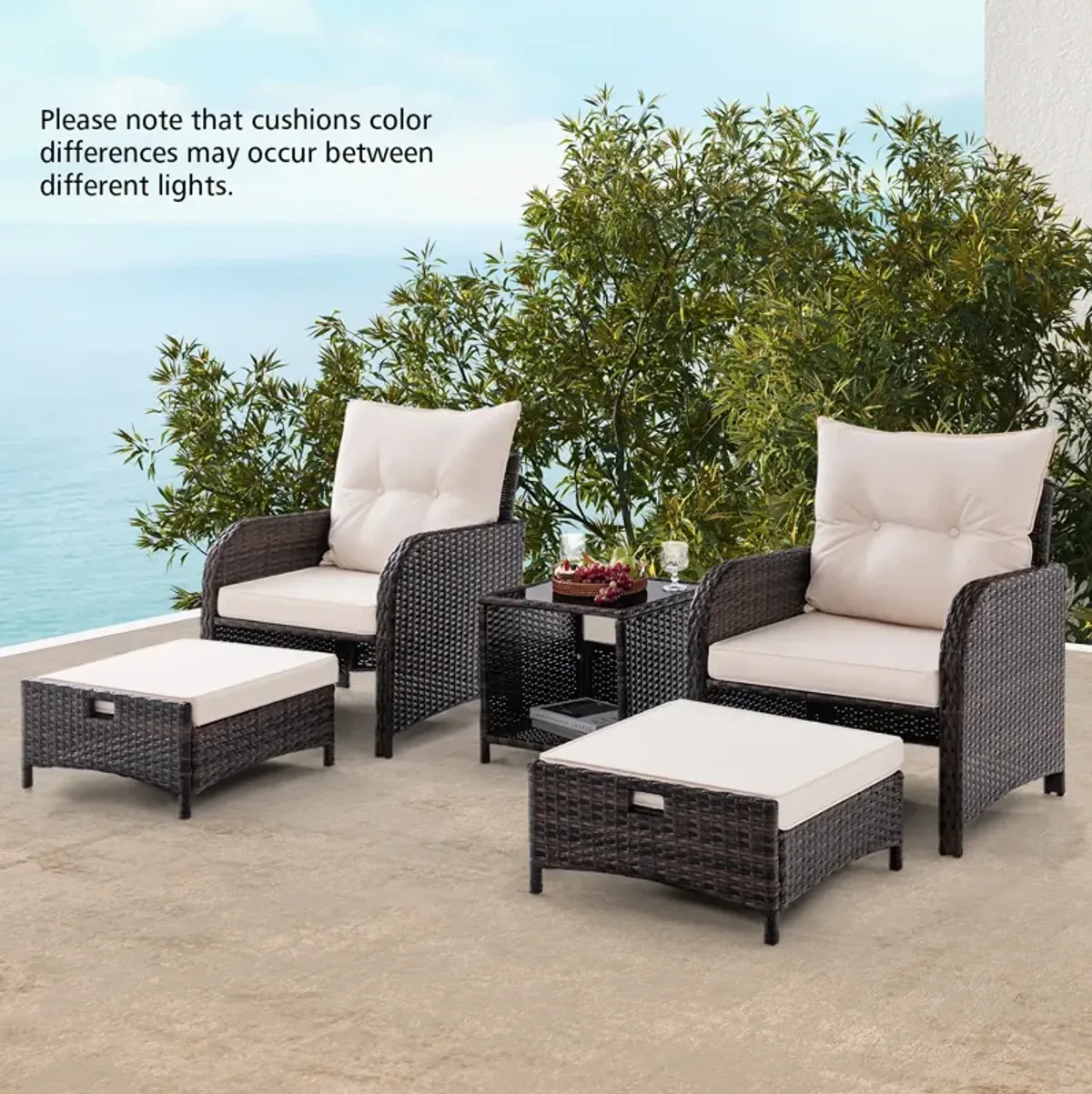 5-Piece Patio Conversation Set with Outdoor Rattan Sofa and Coffee Table for Garden or Deck