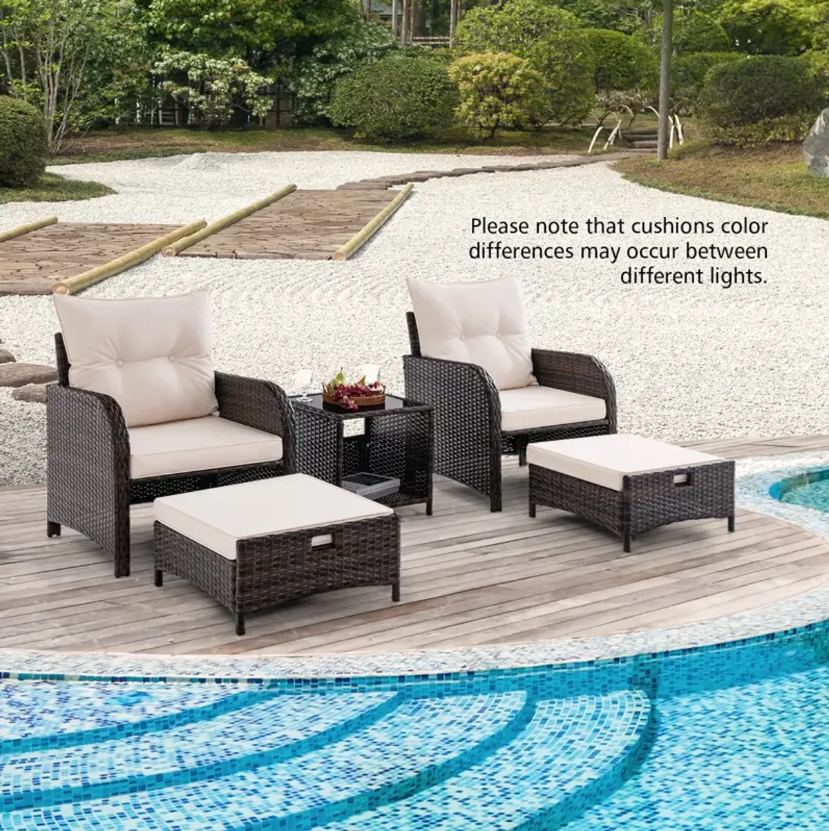 5-Piece Patio Conversation Set with Outdoor Rattan Sofa and Coffee Table for Garden or Deck