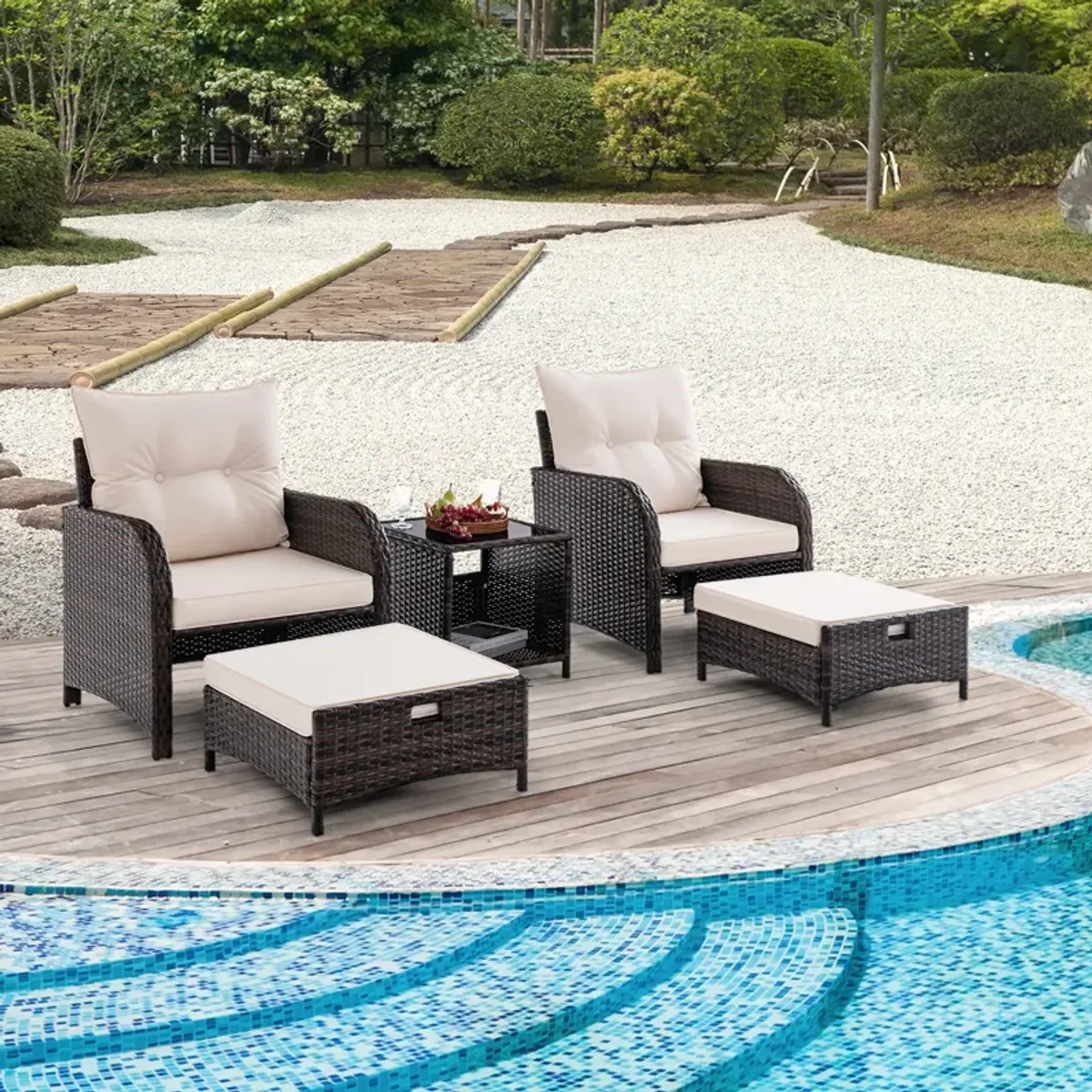 5-Piece Patio Conversation Set with Outdoor Rattan Sofa and Coffee Table for Garden or Deck