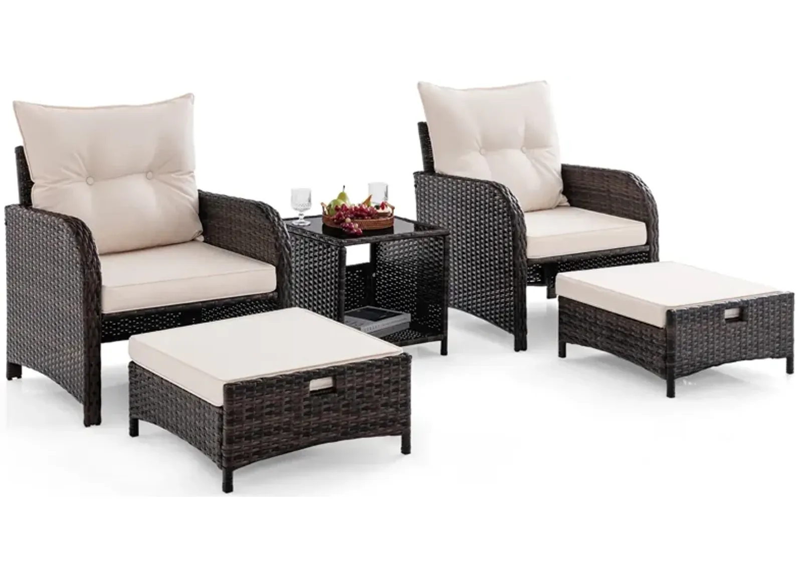 5-Piece Patio Conversation Set with Outdoor Rattan Sofa and Coffee Table for Garden or Deck