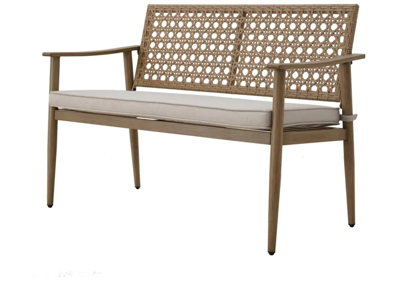 MONDAWE 2-Person Wicker Beige Rattan Outdoor Bench Chair with White Cushion