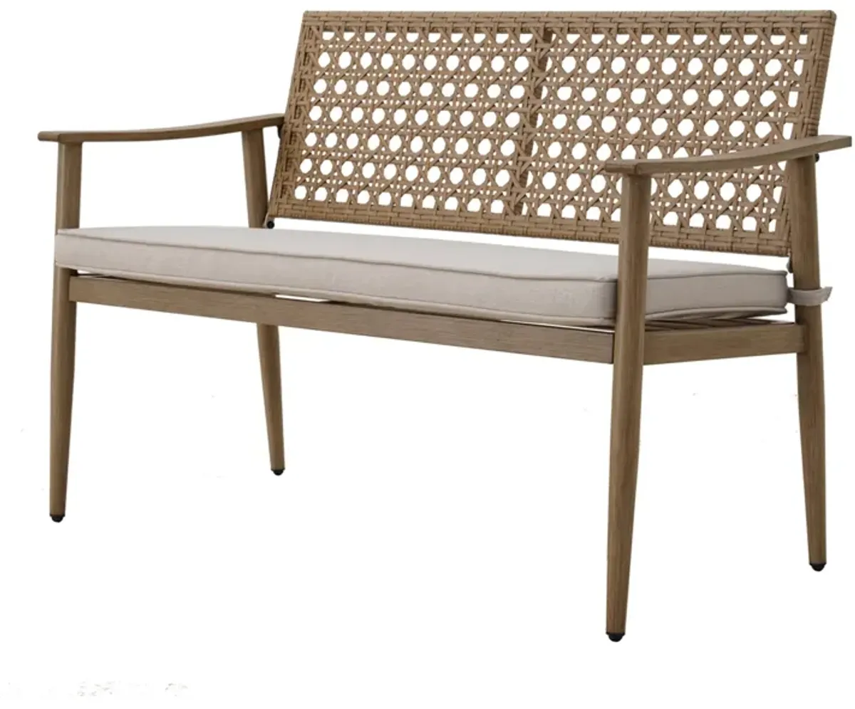 MONDAWE 2-Person Wicker Beige Rattan Outdoor Bench Chair with White Cushion