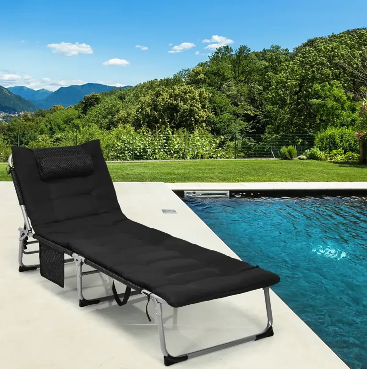 4-Fold Oversize Padded Folding Lounge Chair with Removable Soft Mattress