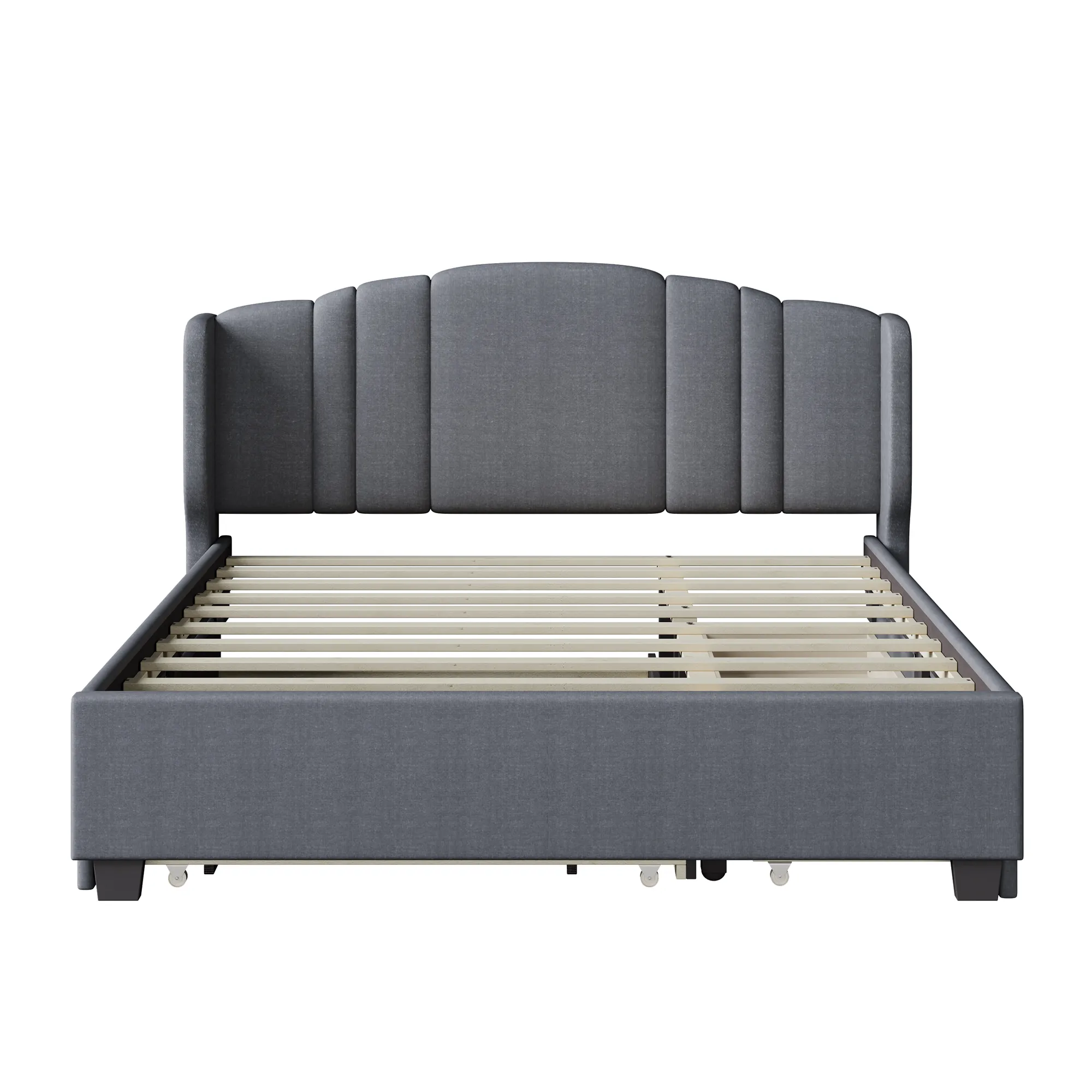 Merax Linen Platform Bed with Twin Trundle and Drawers