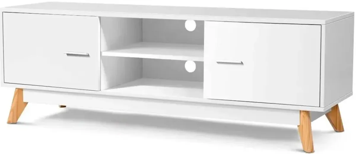 Hivvago Modern 55-inch Solid Wood TV Stand in White Finish and Mid-Century Legs