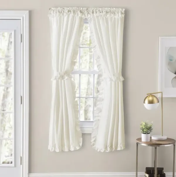 Ellis Home Classic Narrow Ruffle 2-Piece Natural Color Rod Pocket Curtain Panel