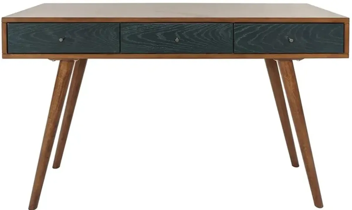 Belen Kox Pecan Blue 3-Drawer Writing Desk, Belen Kox