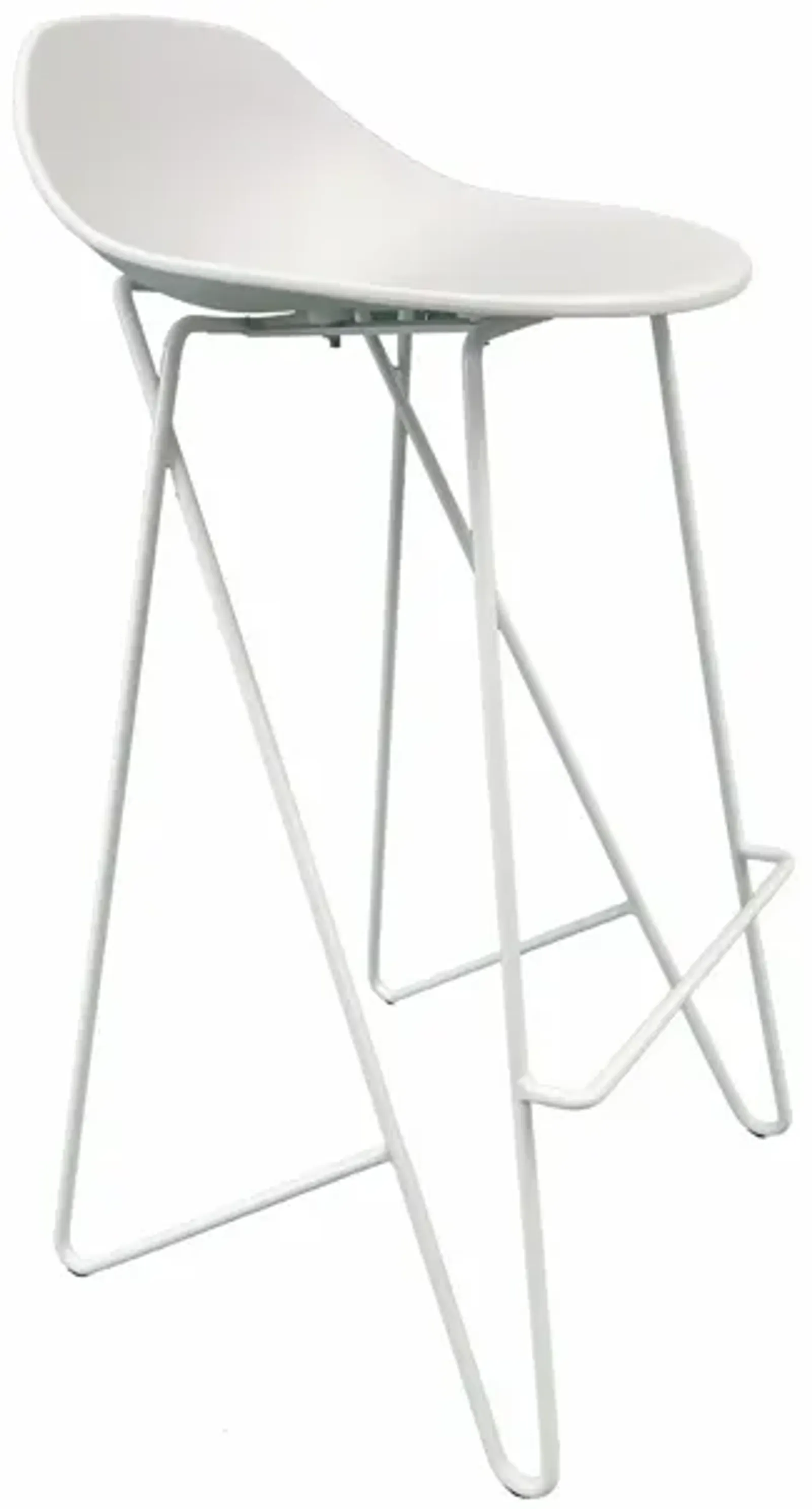 Bert 30 Inch Barstool Chair Set of 2, Low Back, Geometric White Metal - Benzara