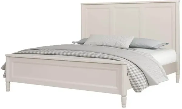 Alta Queen Size Bed, Classic French Design, White Solid Wood Frame - Benzara