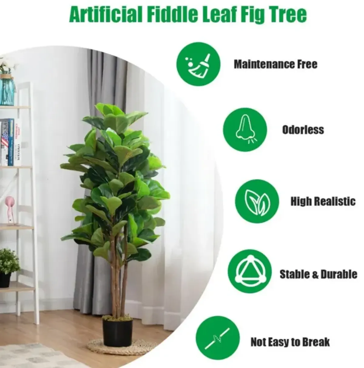 Hivvago 4 Feet Artificial Fiddle Leaf Fig Tree Decorative Planter