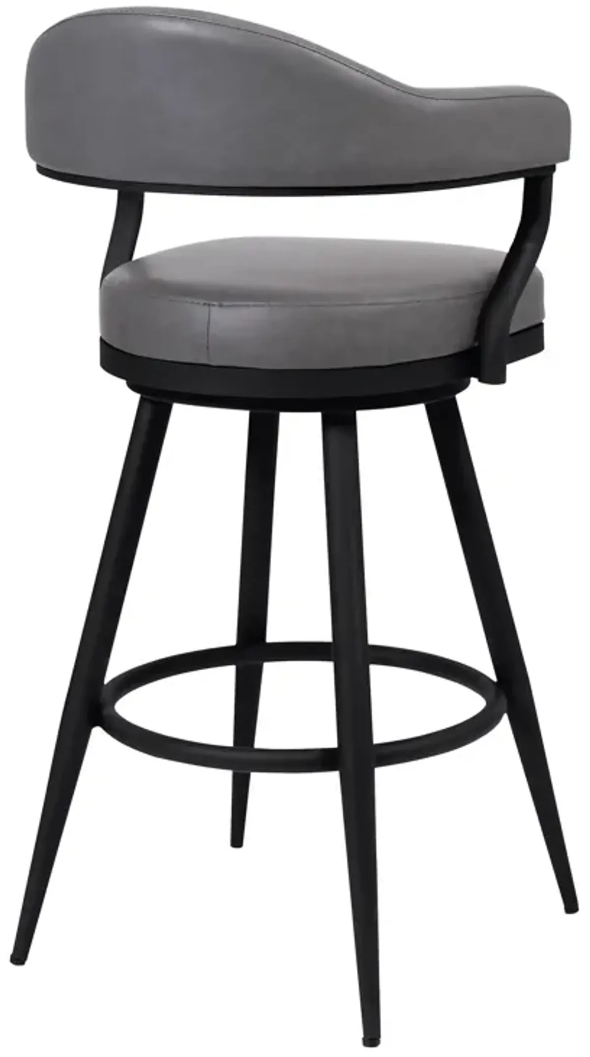 Knw 30 Inch Swivel Barstool Armchair, Black, Vintage Gray Faux Leather-Benzara