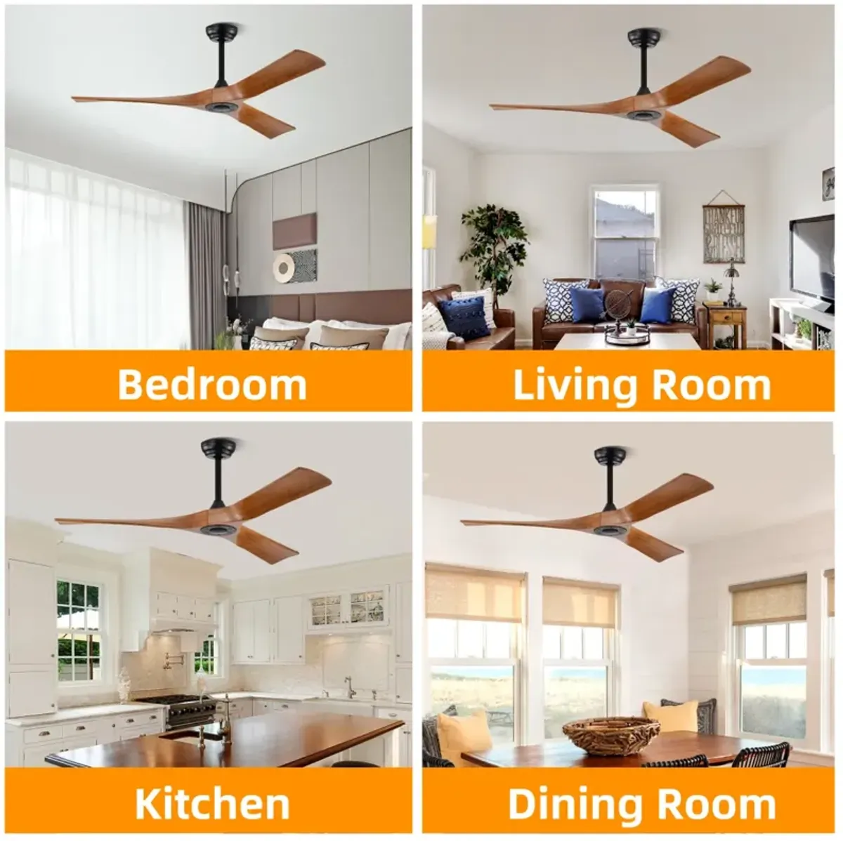 Modern 52" Ceiling Fan with Remote Control, Reversible Motor