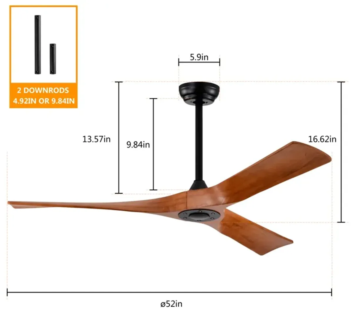 Modern 52" Ceiling Fan with Remote Control, Reversible Motor