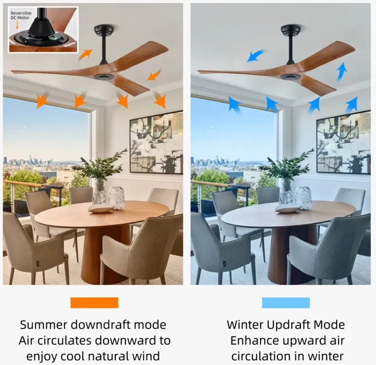 Modern 52" Ceiling Fan with Remote Control, Reversible Motor