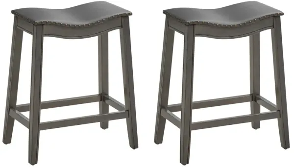 Set of 2 PU Leather Saddle Bar Stools with Rubber Wood Legs